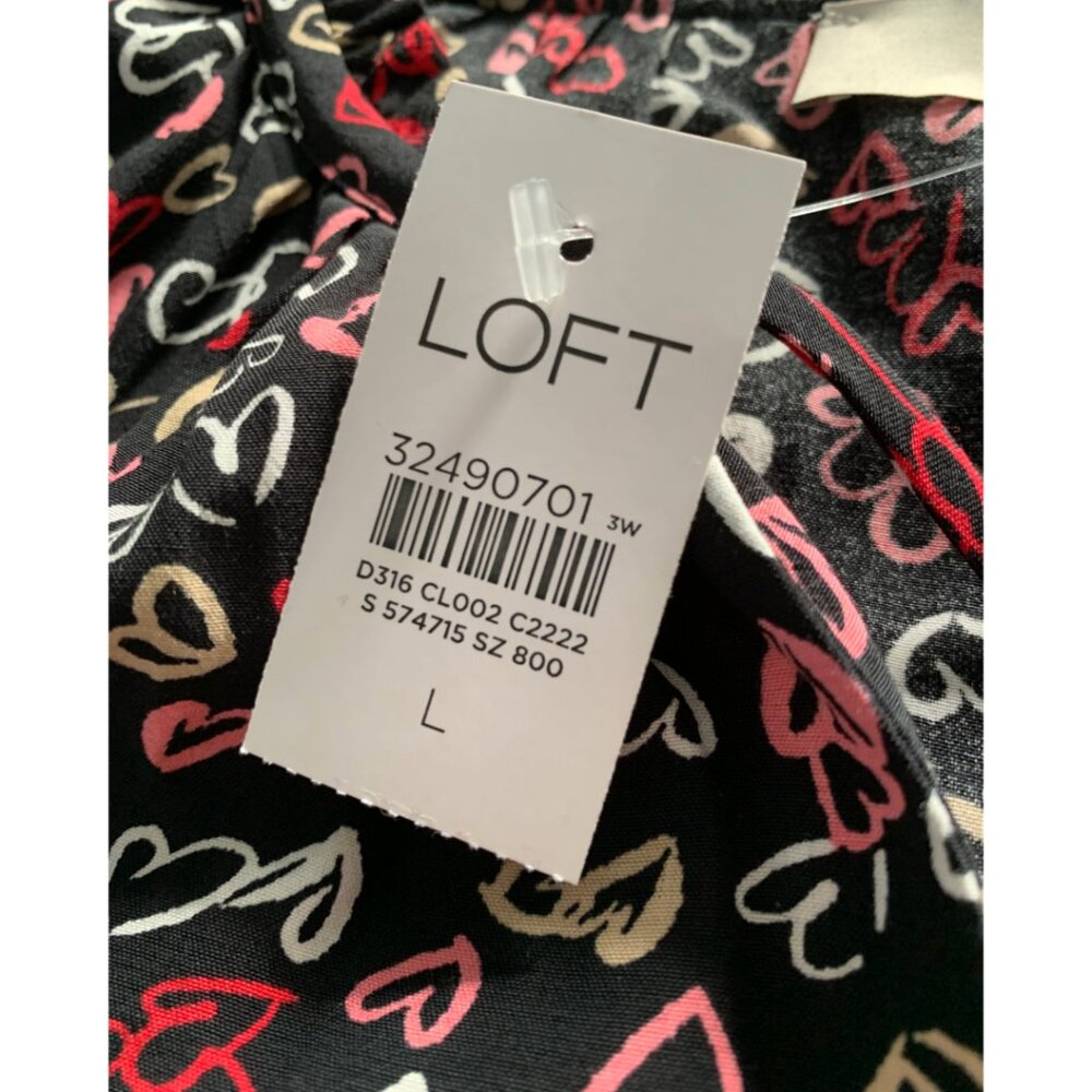 NWT LOFT Womens' Valentine's Heart Print Tie Neck Tiered Swing Mini Dress Size L - Picture 8 of 8